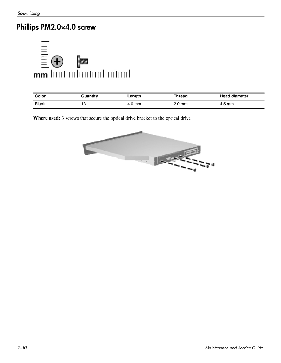 HP 4311S manual Phillips PM2.0×4.0 screw 