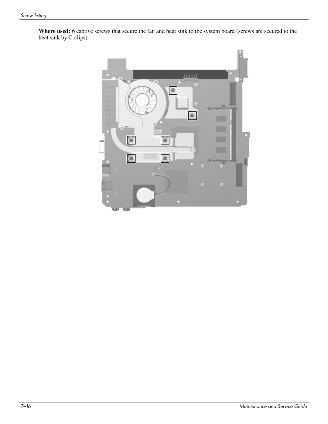 HP 4311S manual Screw listing 