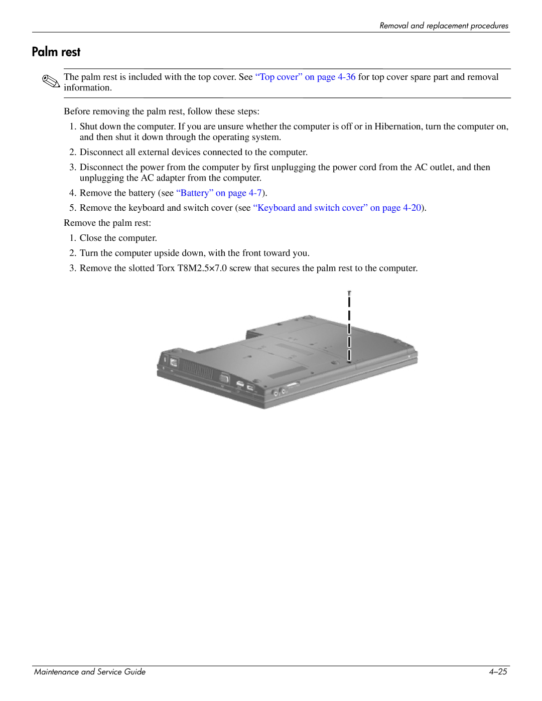 HP 4311S manual Palm rest 