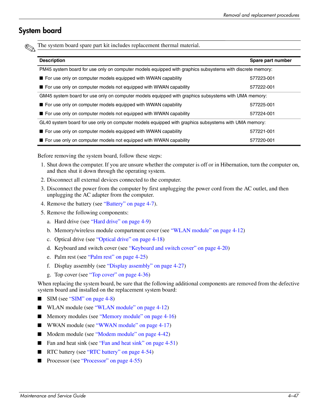 HP 4311S manual System board 