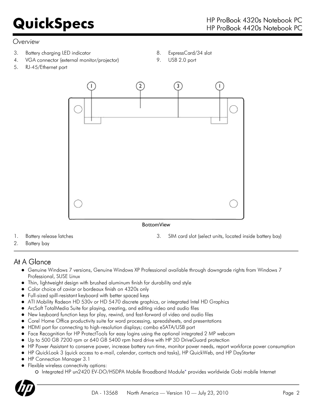 HP 4320s manual Battery charging LED indicator, Battery bay 