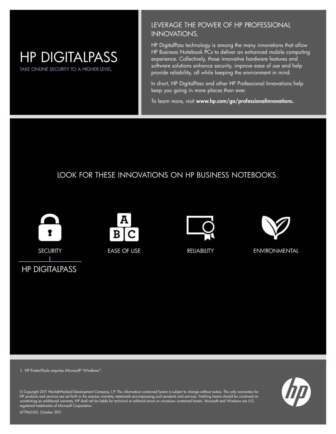 HP 4320t Mobile manual HP Digitalpass, Leverage the Power of HP Professional Innovations 