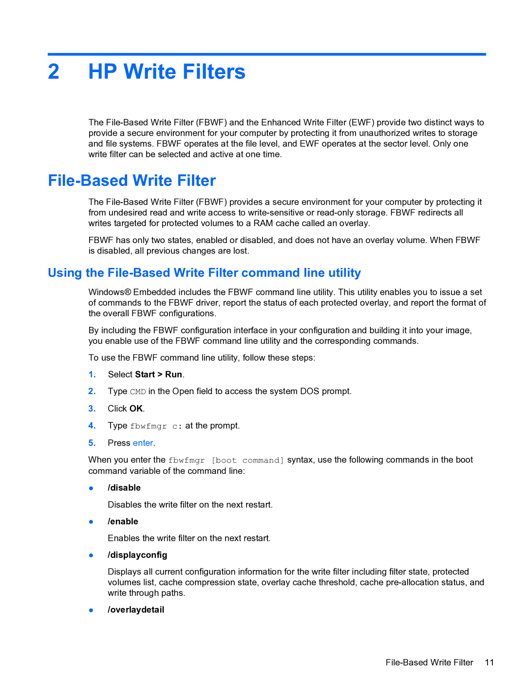 HP 4320t Mobile manual HP Write Filters, Using the File-Based Write Filter command line utility 