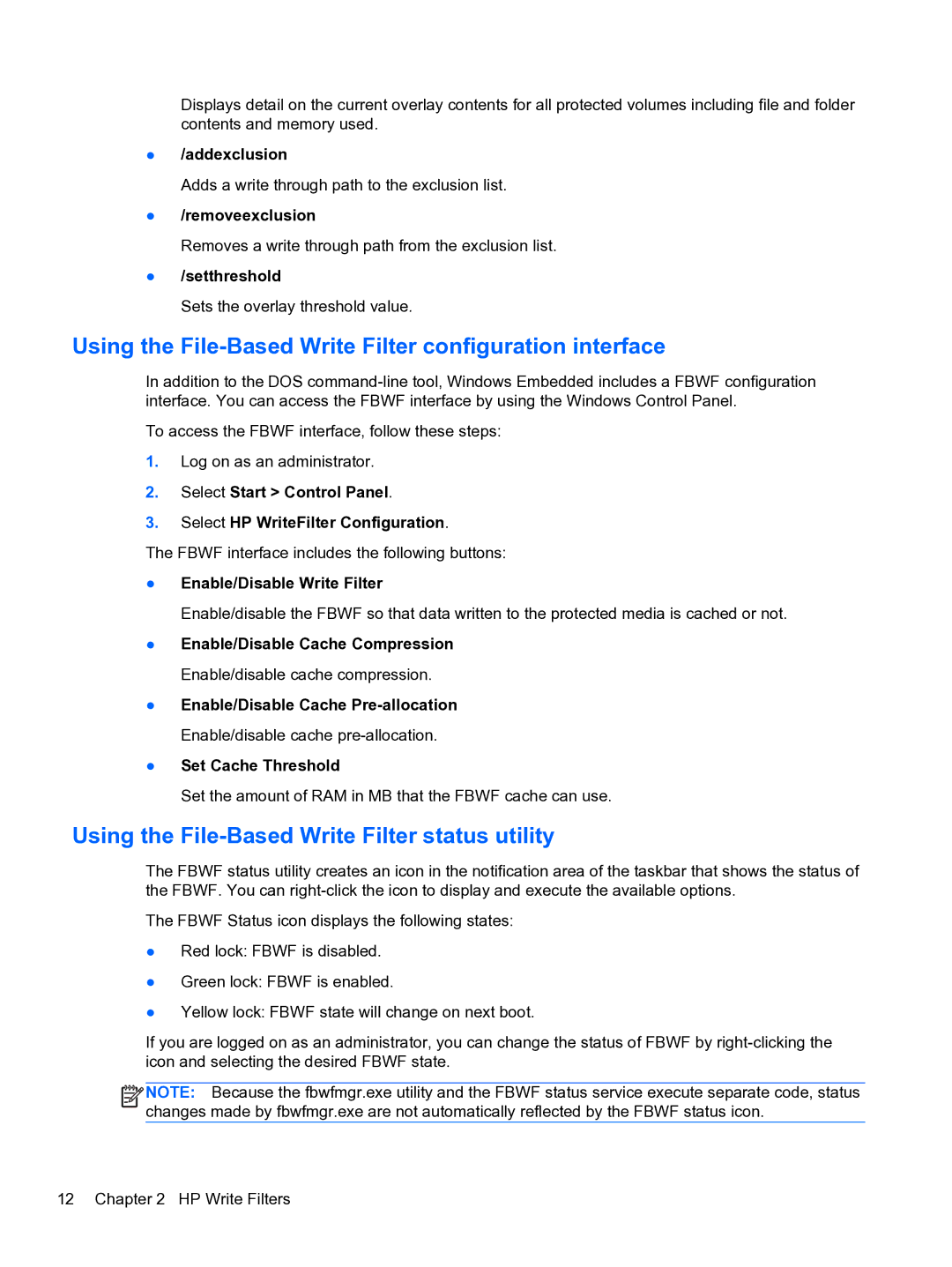 HP 4320t Mobile manual Using the File-Based Write Filter configuration interface 