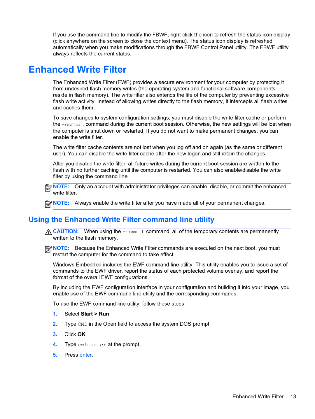 HP 4320t Mobile manual Using the Enhanced Write Filter command line utility 