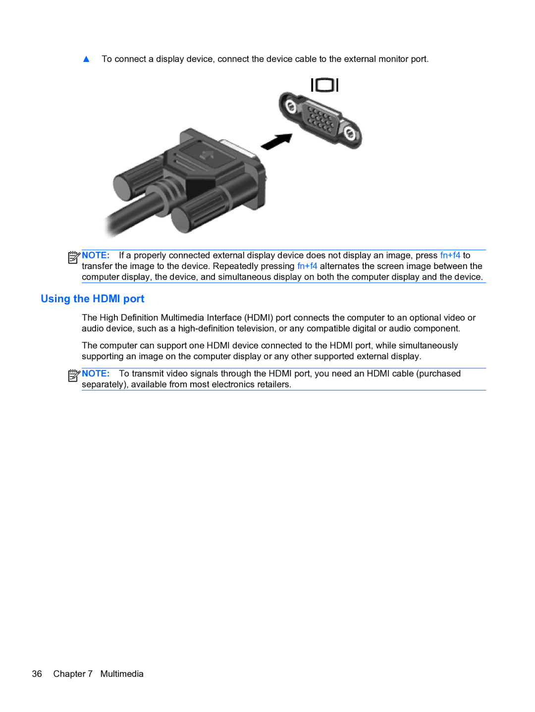 HP 4320t Mobile manual Using the Hdmi port 