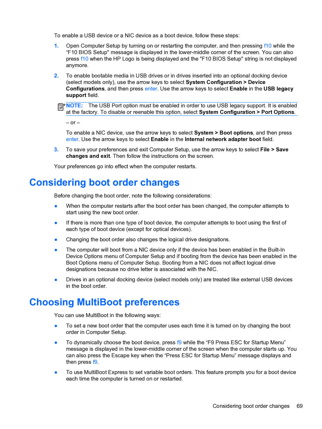 HP 4320t Mobile manual Considering boot order changes, Choosing MultiBoot preferences 