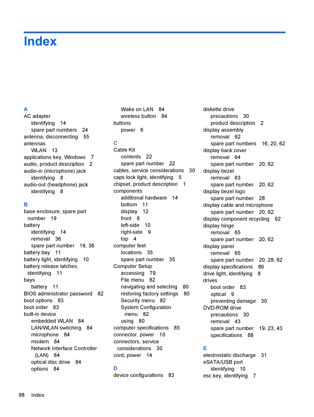 HP 4320T manual Index, Wlan 