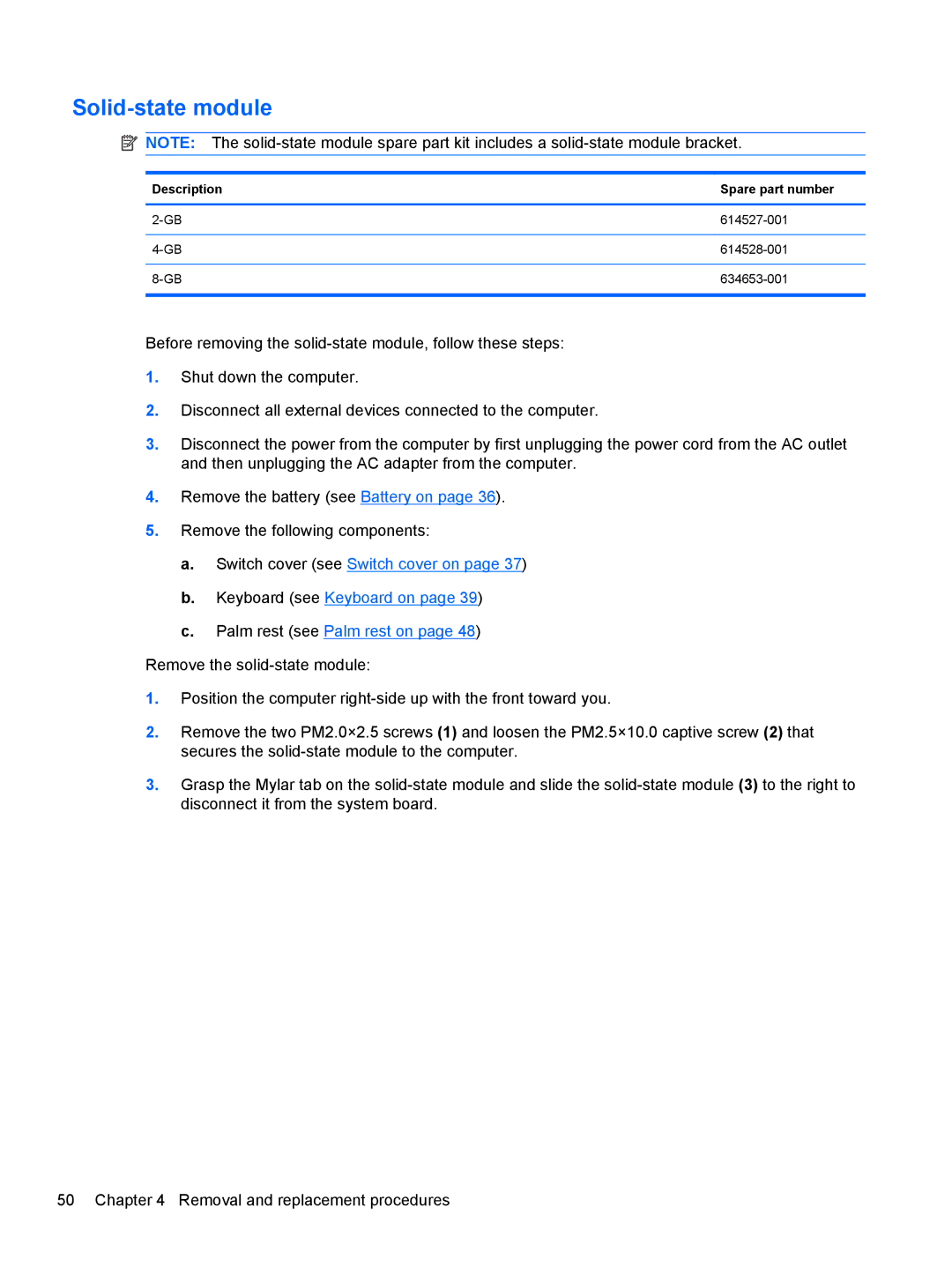 HP 4320T manual Solid-state module, Description Spare part number 