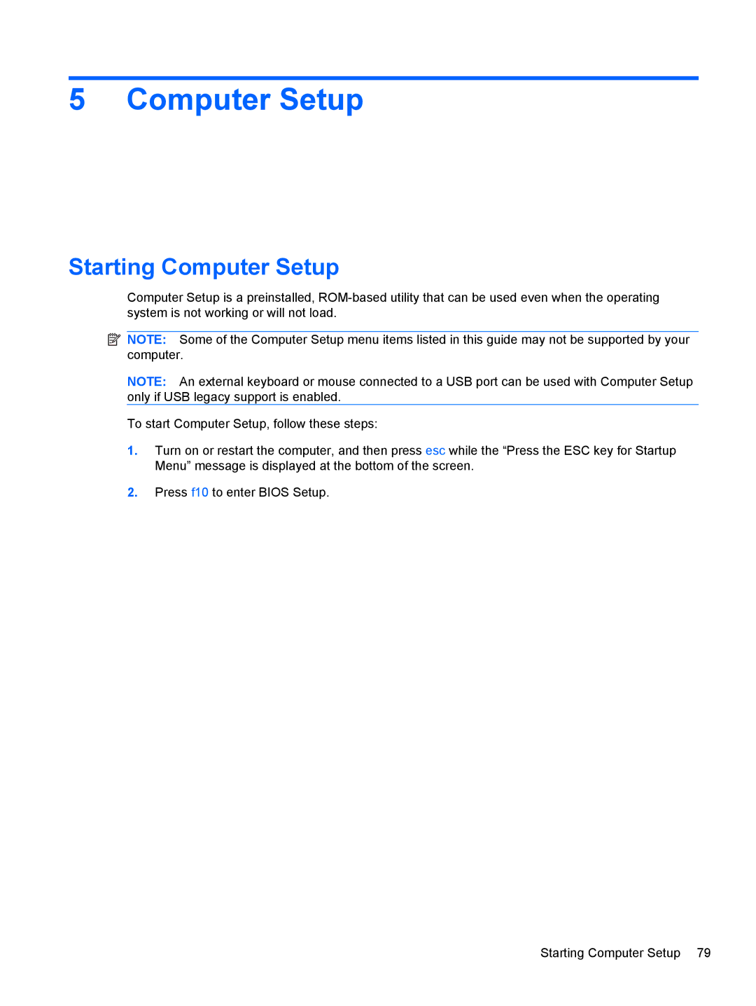 HP 4320T manual Starting Computer Setup 