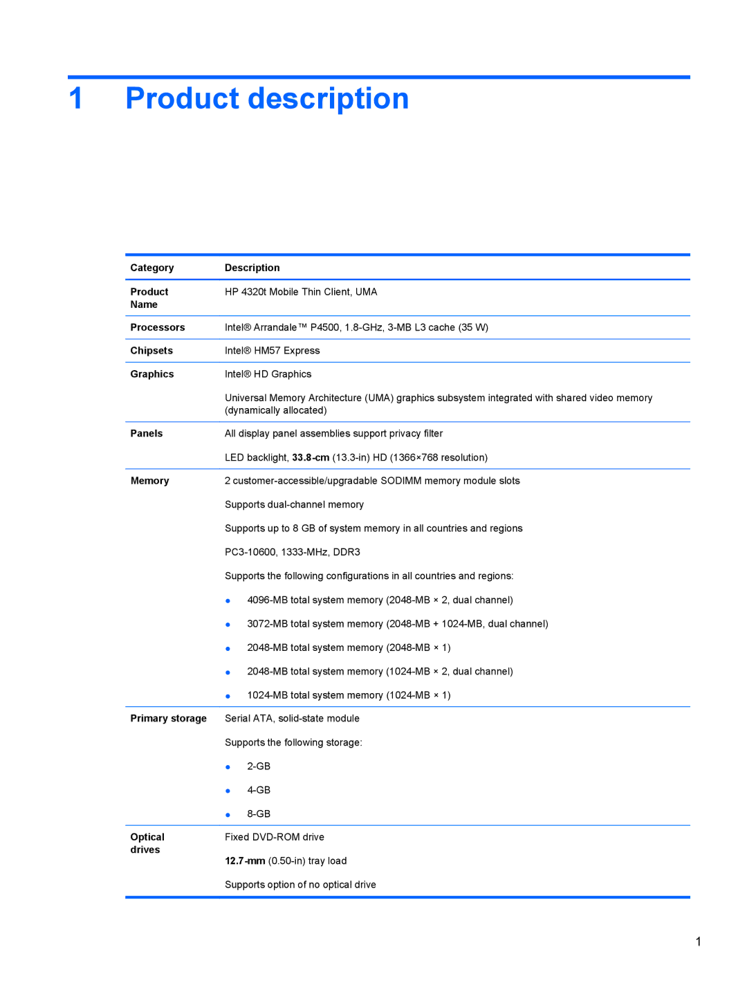 HP 4320T manual Product description 