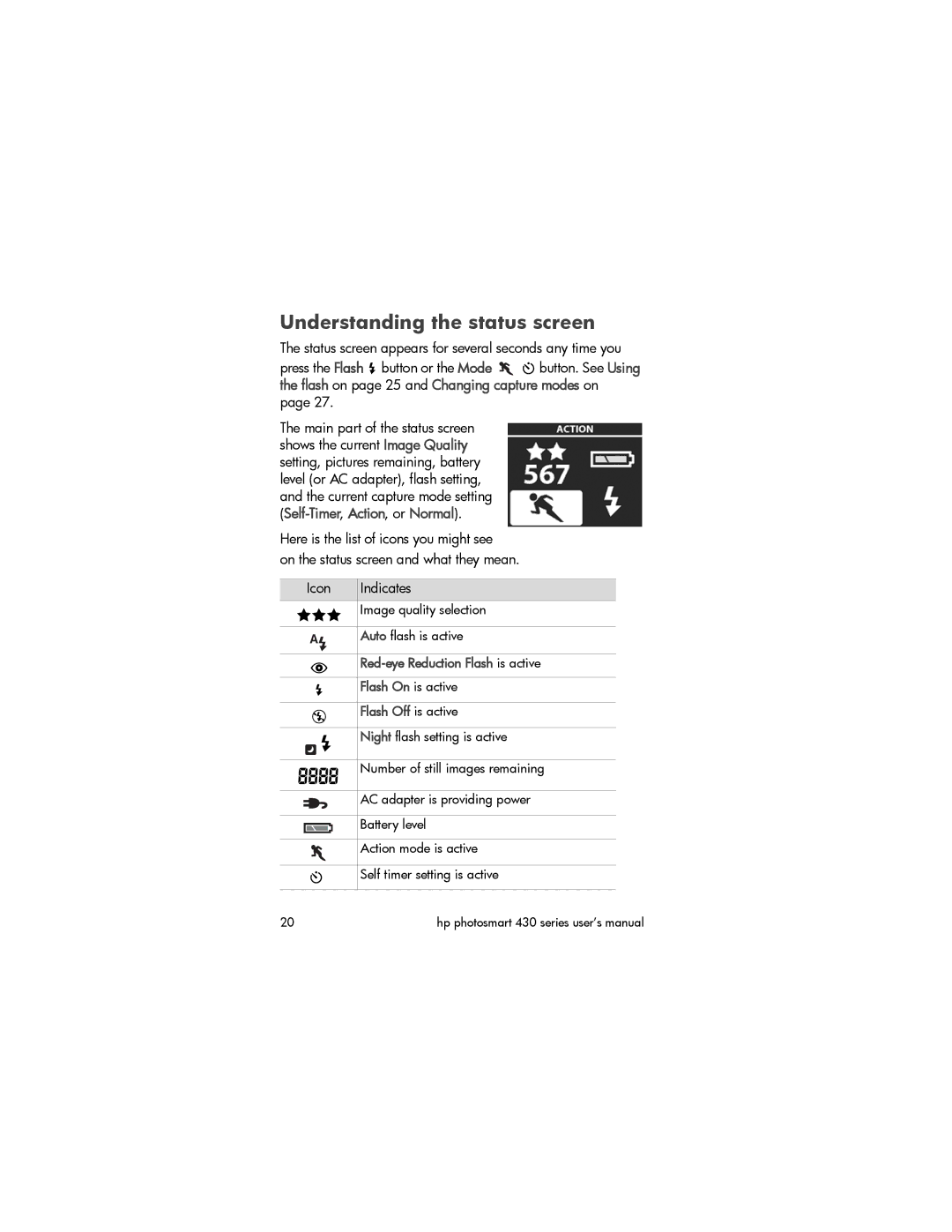 HP 433, 435 manual Understanding the status screen 