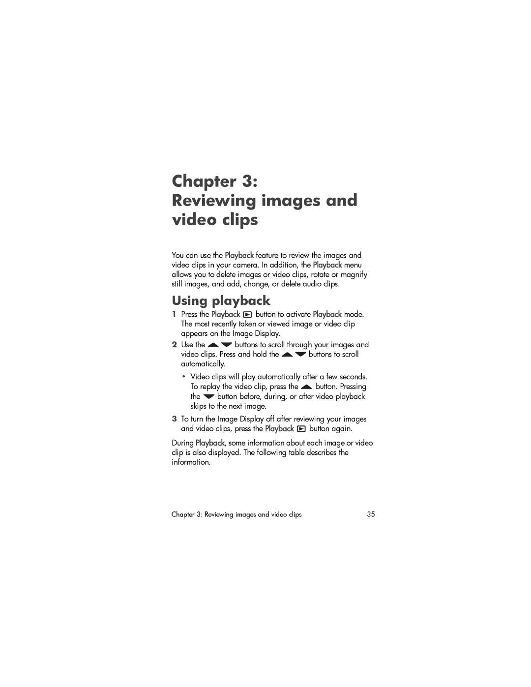 HP 435, 433 manual Chapter Reviewing images and video clips, Using playback 