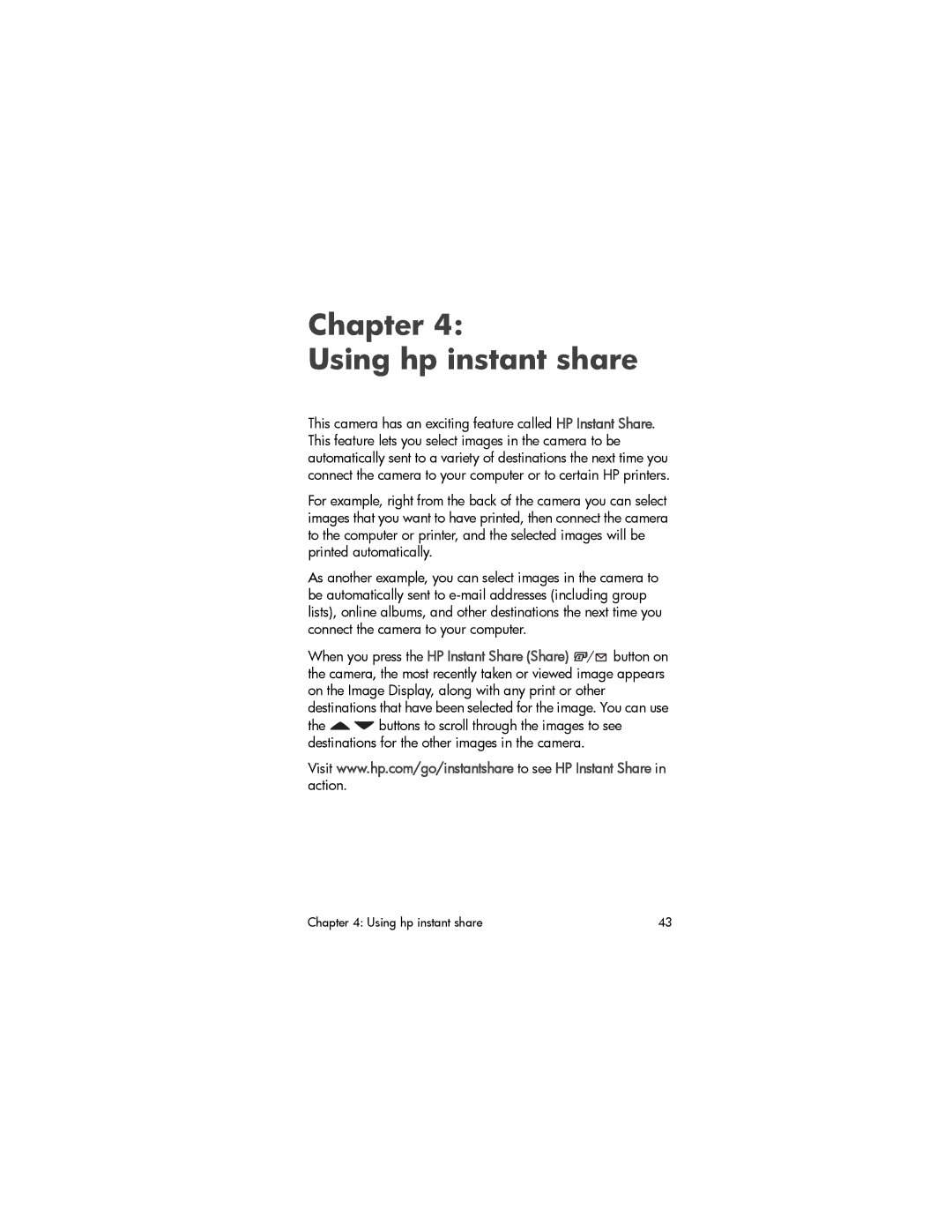 HP 435, 433 manual Chapter Using hp instant share 