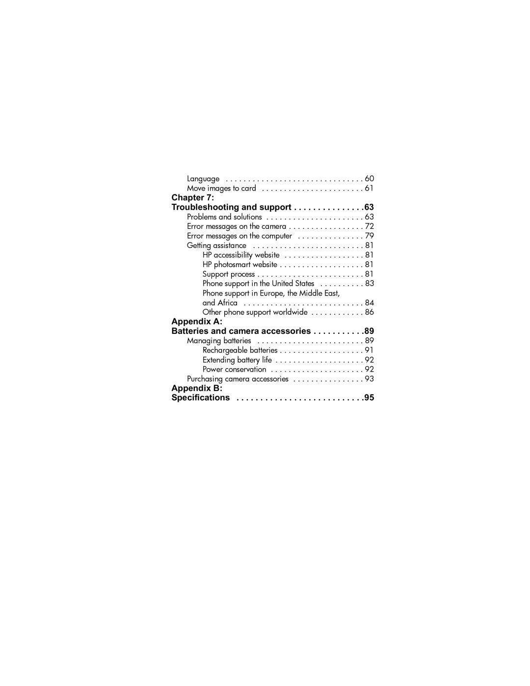 HP 435, 433 manual Chapter Troubleshooting and support, Language Move images to card 