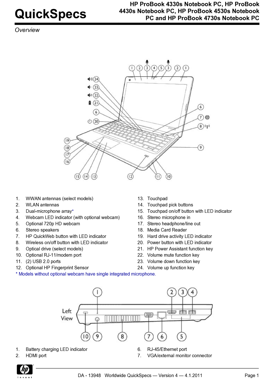 HP 4330S manual QuickSpecs 