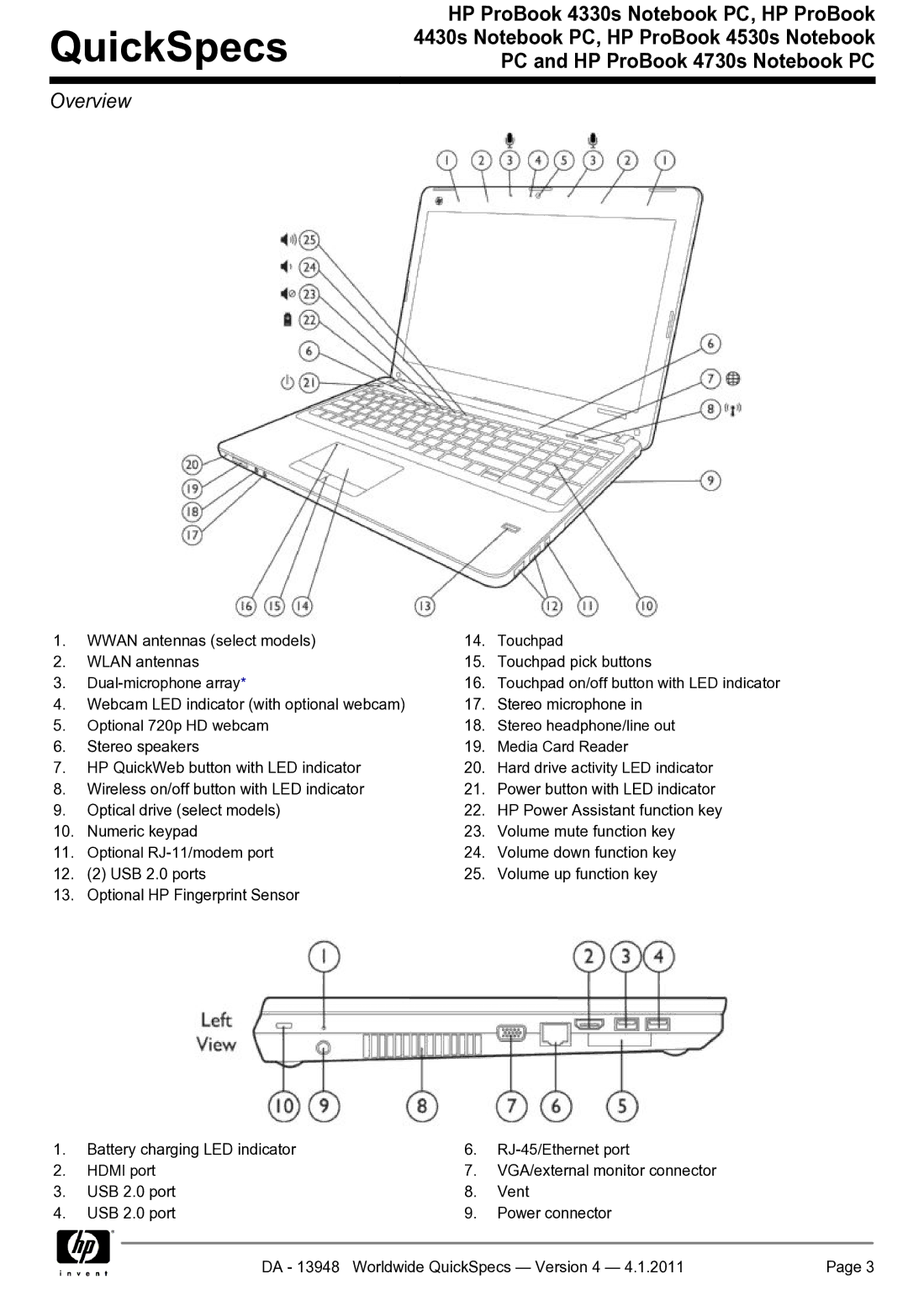 HP 4330S manual QuickSpecs 