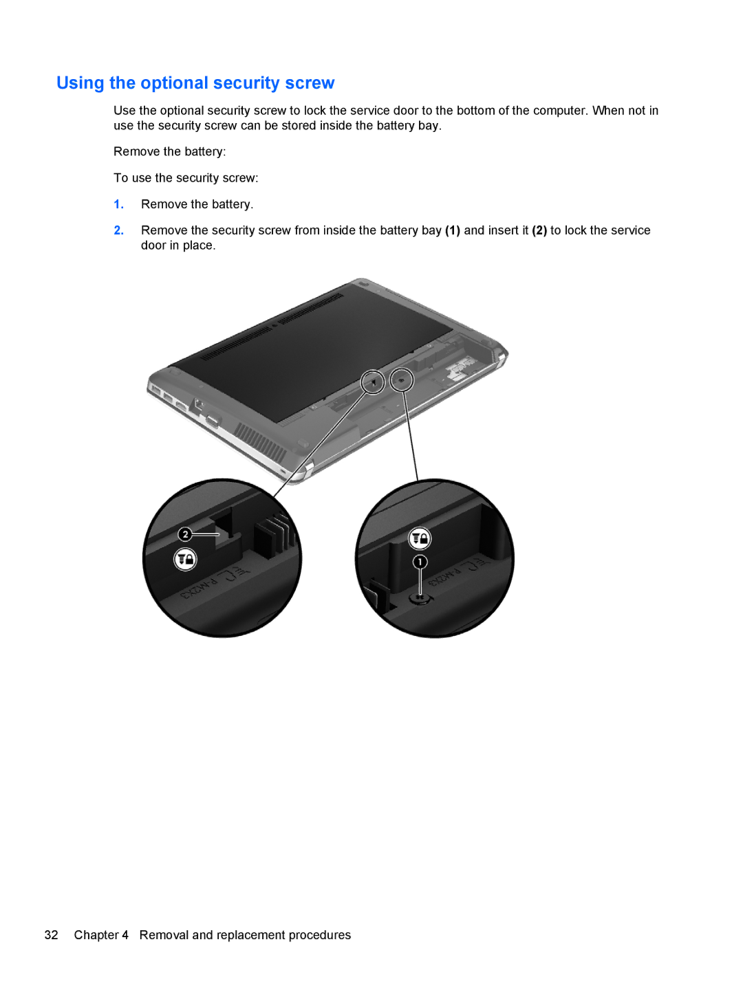 HP 4340S manual Using the optional security screw 