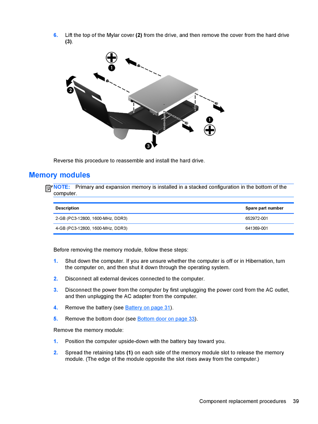 HP 4340S manual Memory modules 