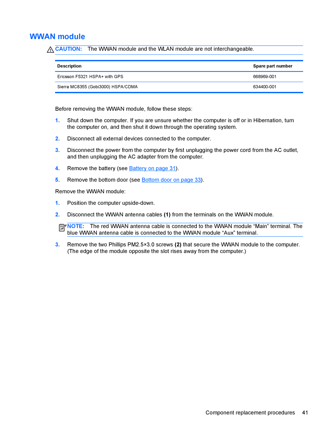 HP 4340S manual Wwan module 