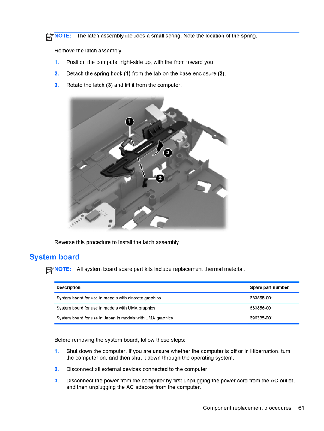 HP 4340S manual System board, Description Spare part number 