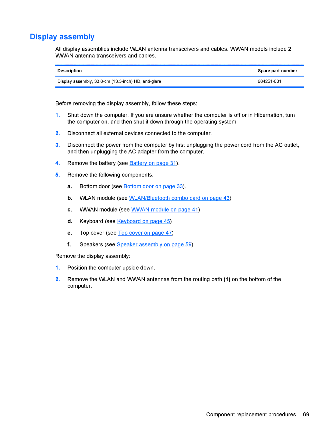 HP 4340S manual Display assembly 