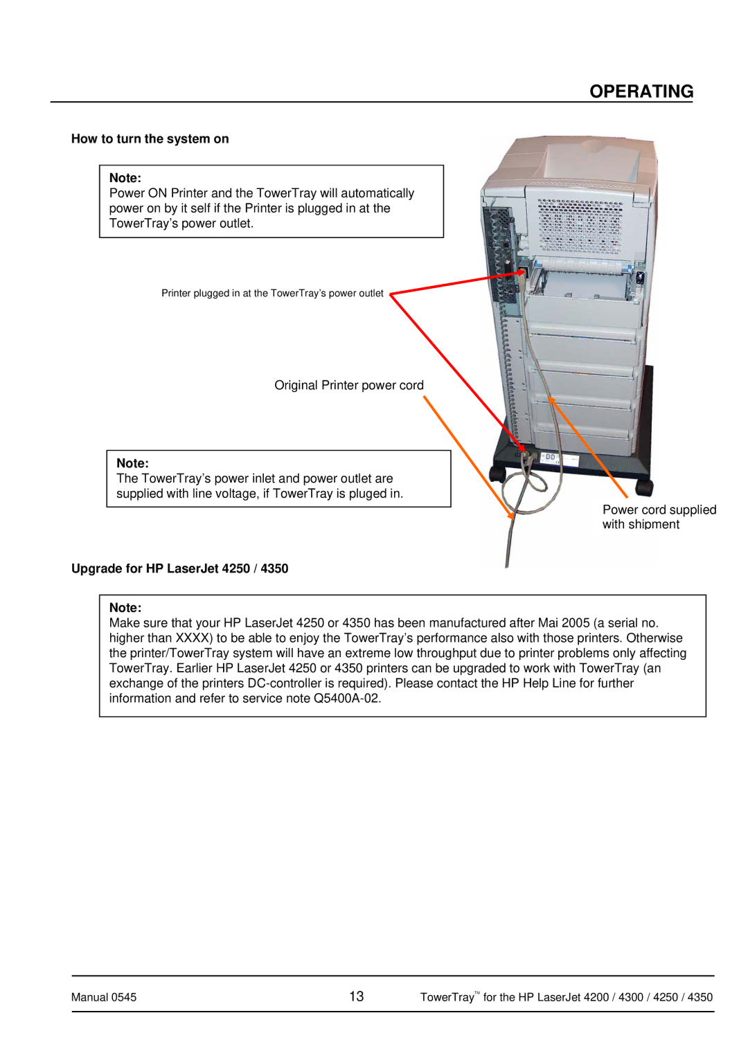 HP 4350 manual Operating, How to turn the system on, Upgrade for HP LaserJet 4250 