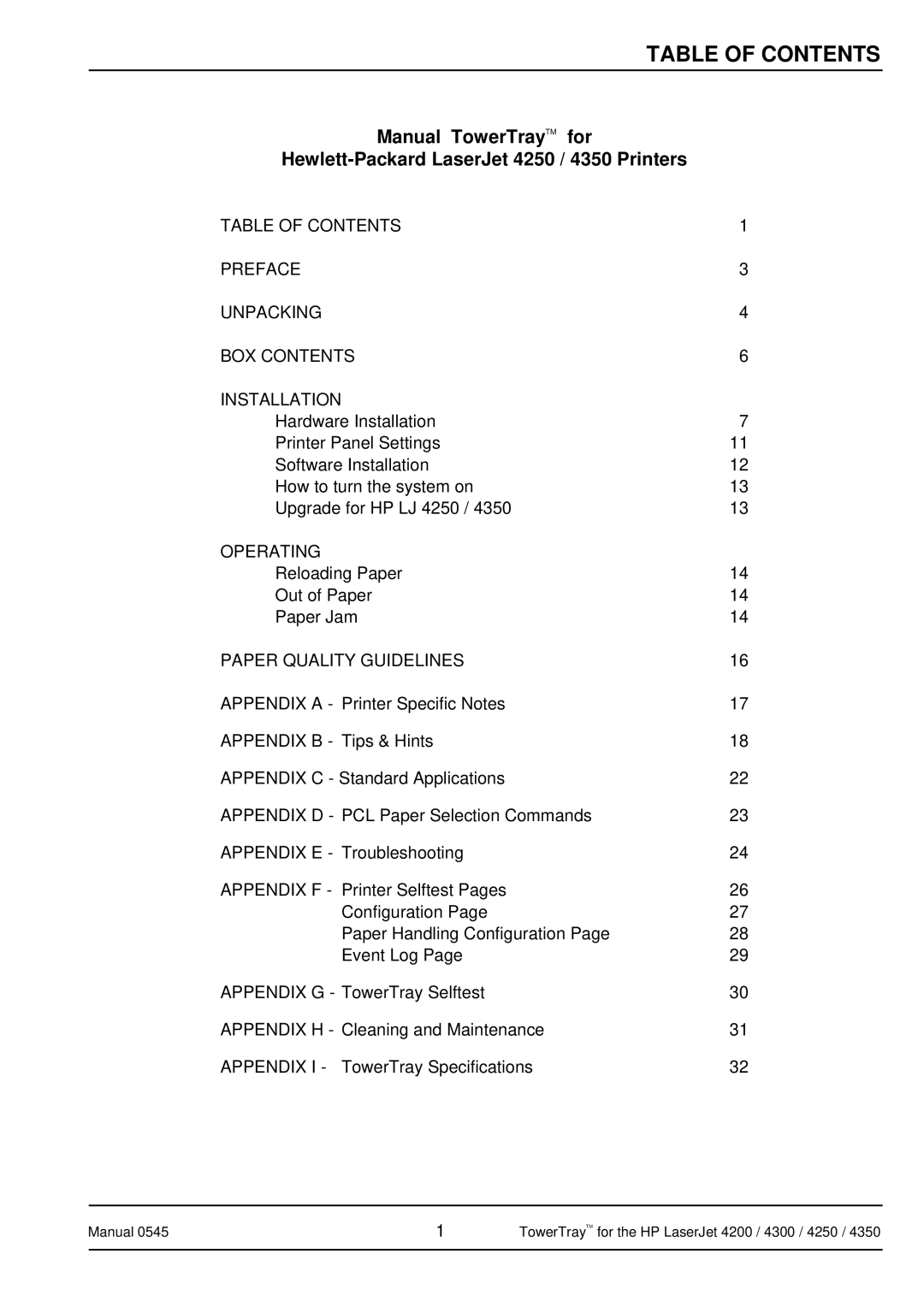 HP 4350 manual Table of Contents 