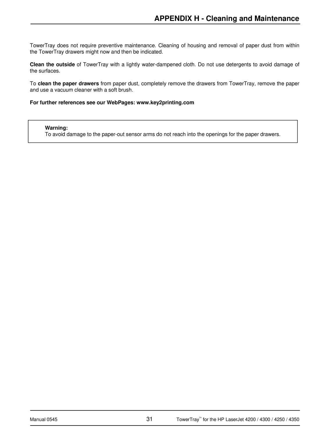 HP 4350 manual Appendix H Cleaning and Maintenance 