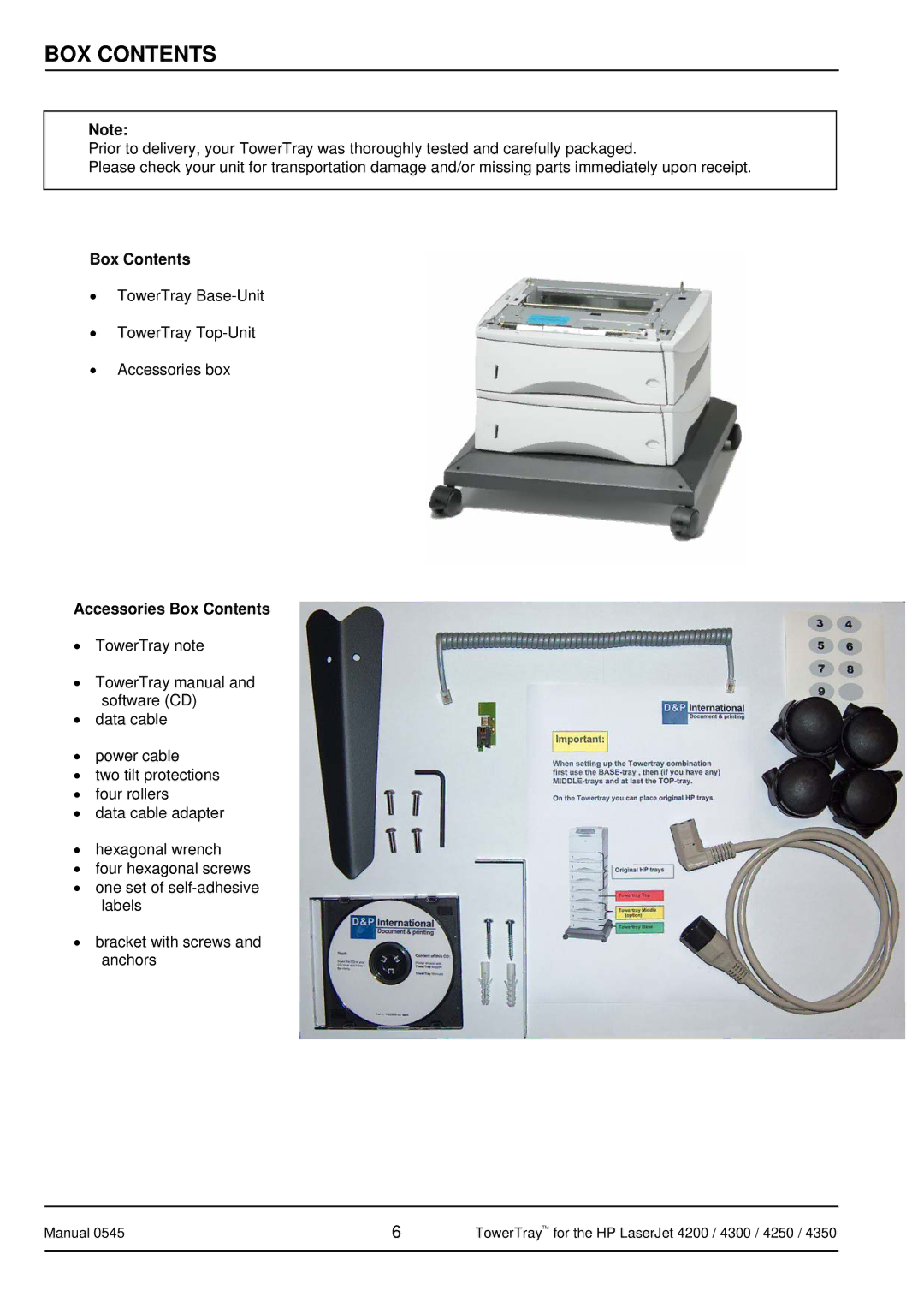 HP 4350 manual BOX Contents 