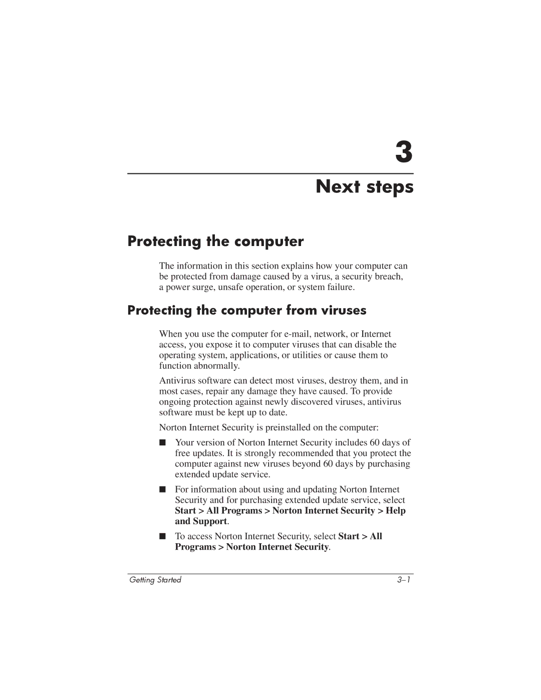 HP 435816-001 manual Next steps, Protecting the computer from viruses 