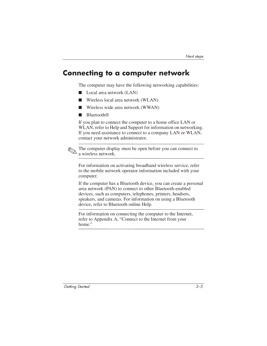 HP 435816-001 manual Connecting to a computer network 