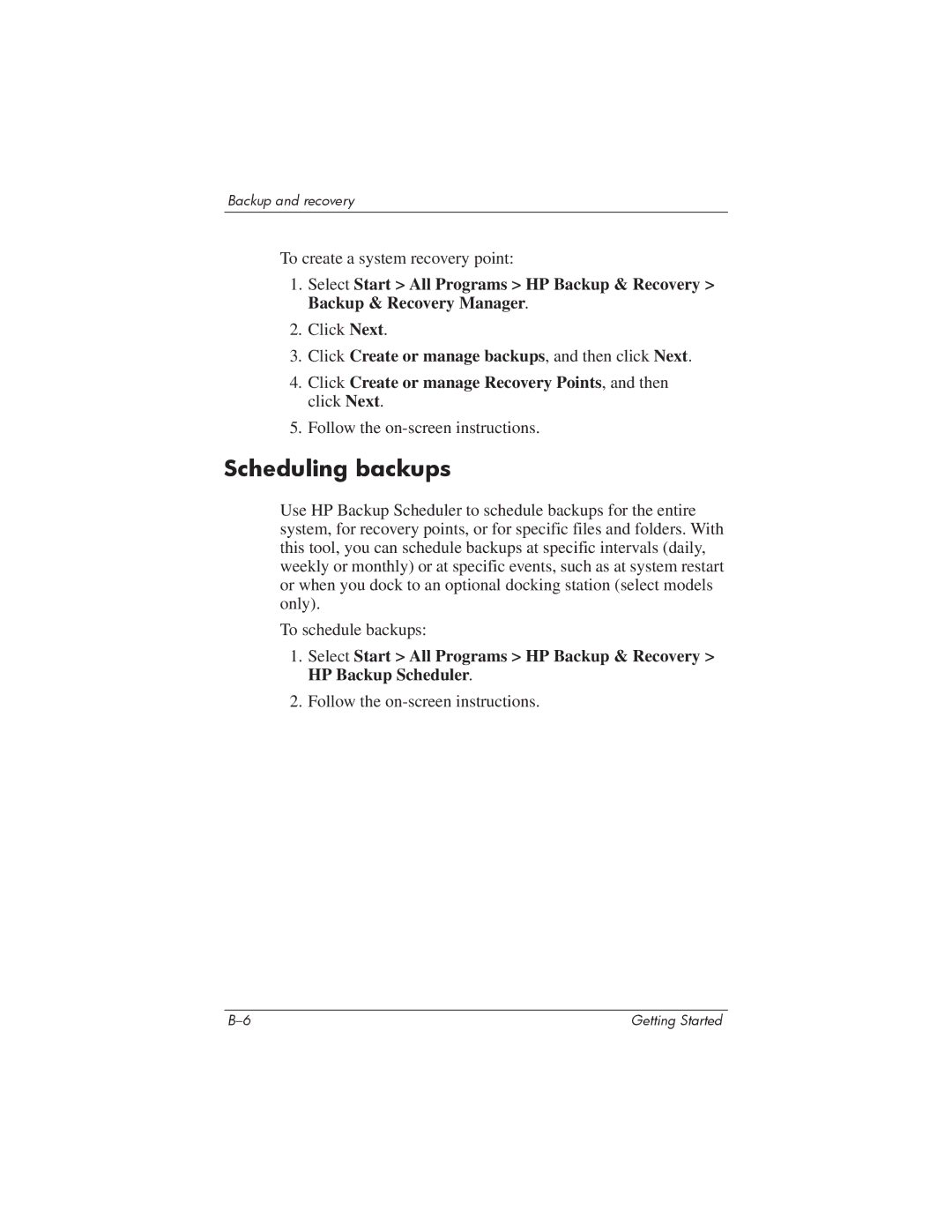 HP 435816-001 manual Scheduling backups 