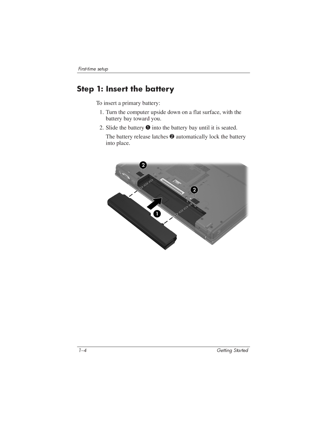 HP 435816-001 manual Insert the battery 