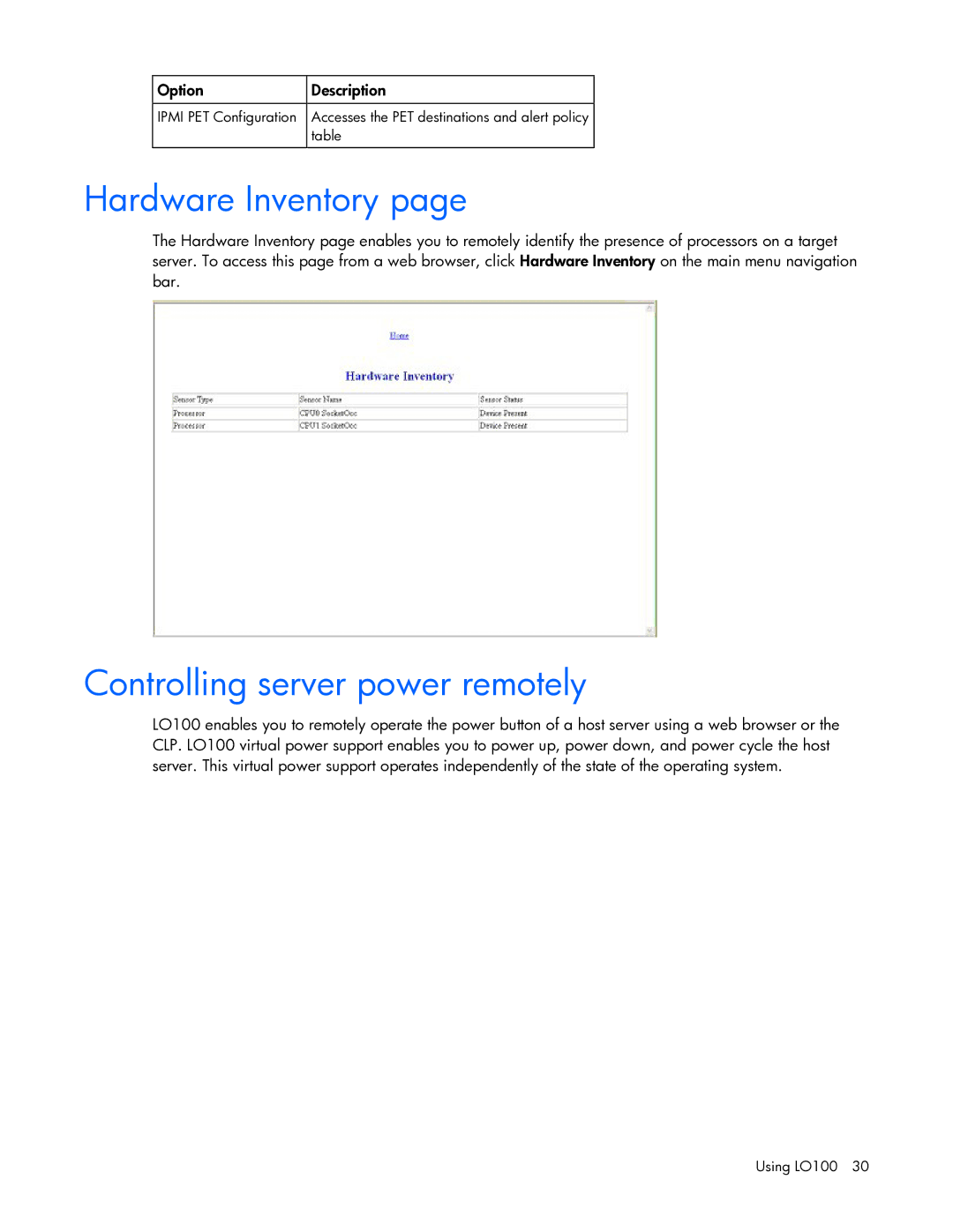 HP 436853-001 manual Hardware Inventory, Controlling server power remotely 