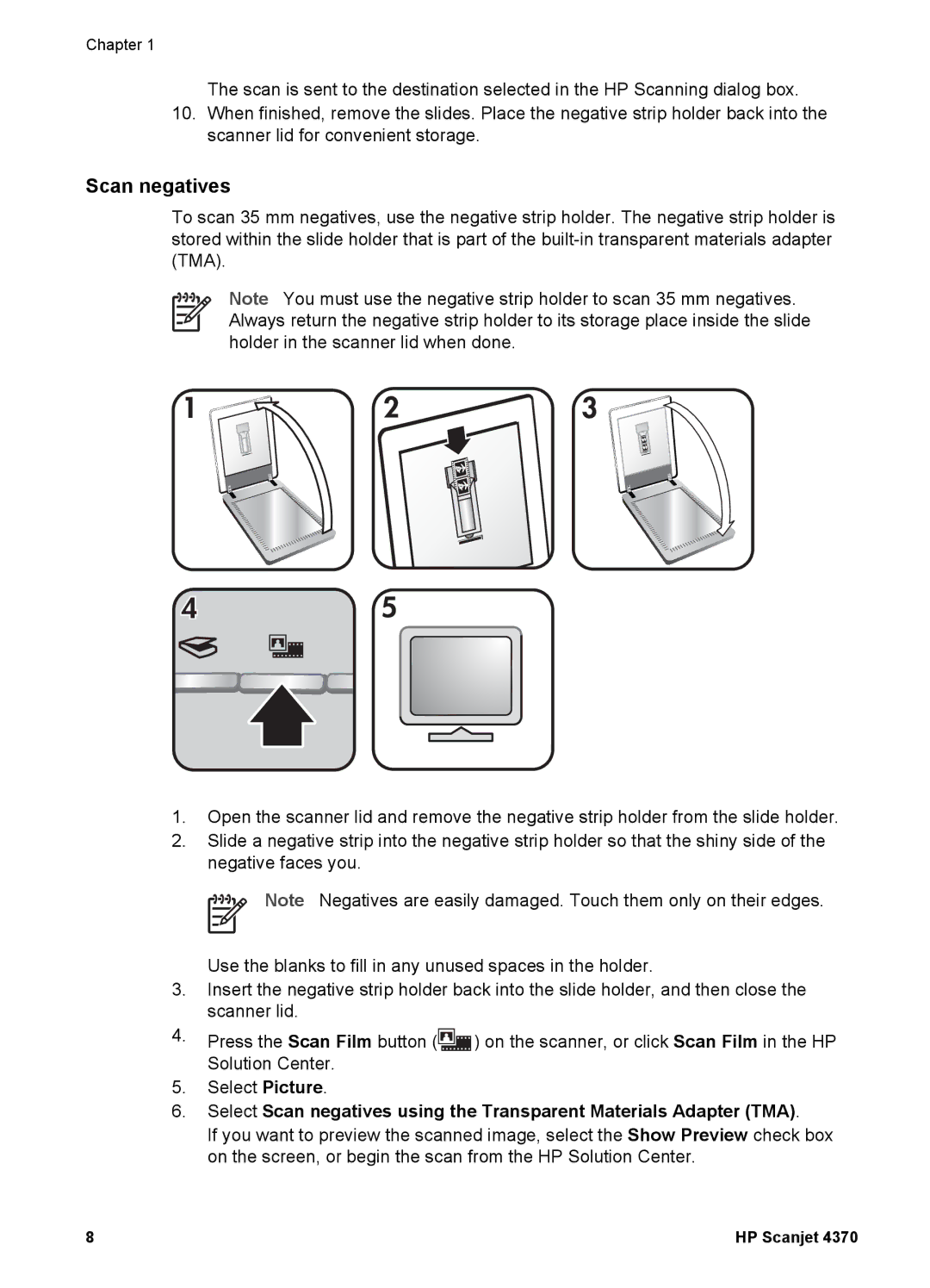 HP 4370 manual Scan negatives 