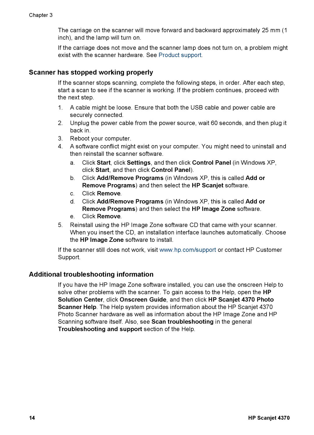HP 4370 manual Scanner has stopped working properly, Additional troubleshooting information 
