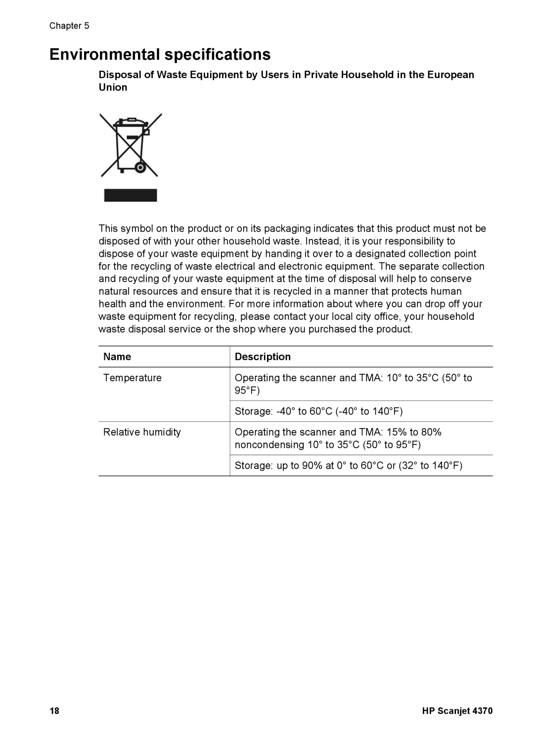 HP 4370 manual Environmental specifications 