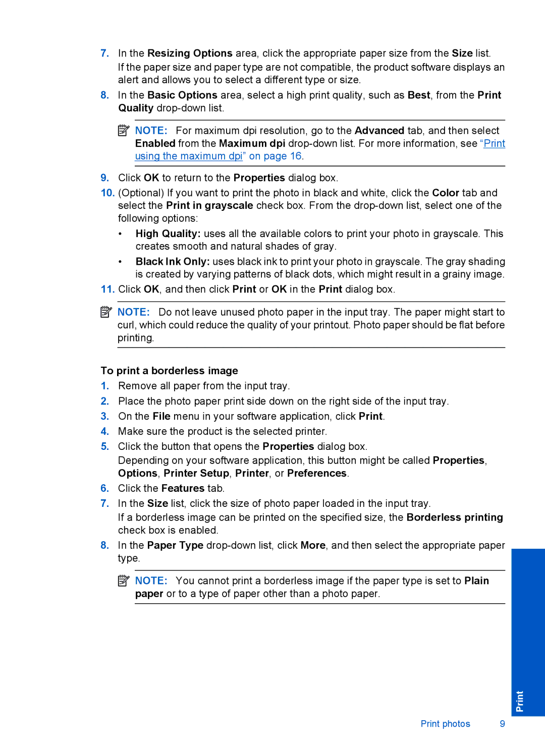 HP 4400 - K4 manual To print a borderless image 