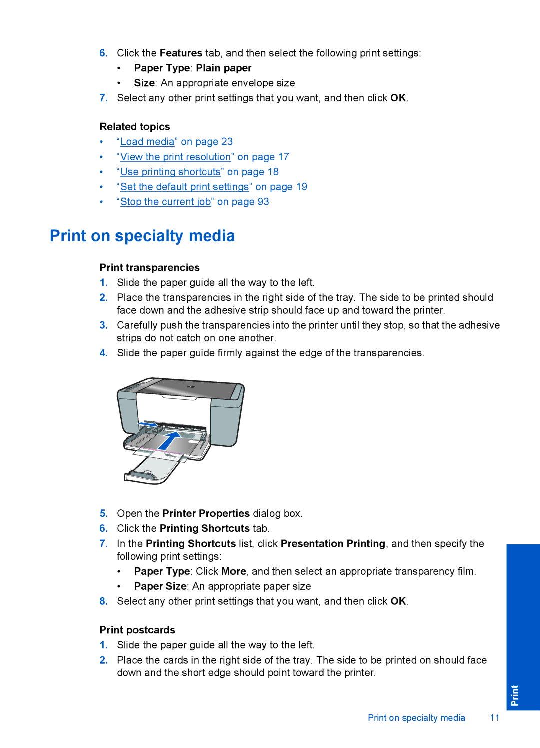 HP 4400 - K4 Print on specialty media, Paper Type Plain paper, Print transparencies, Click the Printing Shortcuts tab 