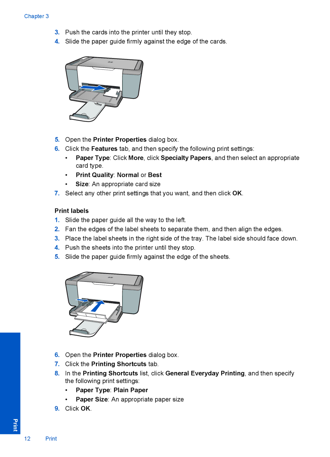 HP 4400 - K4 manual Print Quality Normal or Best, Print labels 