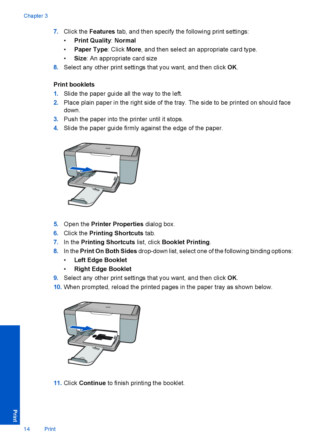 HP 4400 - K4 manual Print Quality Normal, Print booklets, Left Edge Booklet Right Edge Booklet 