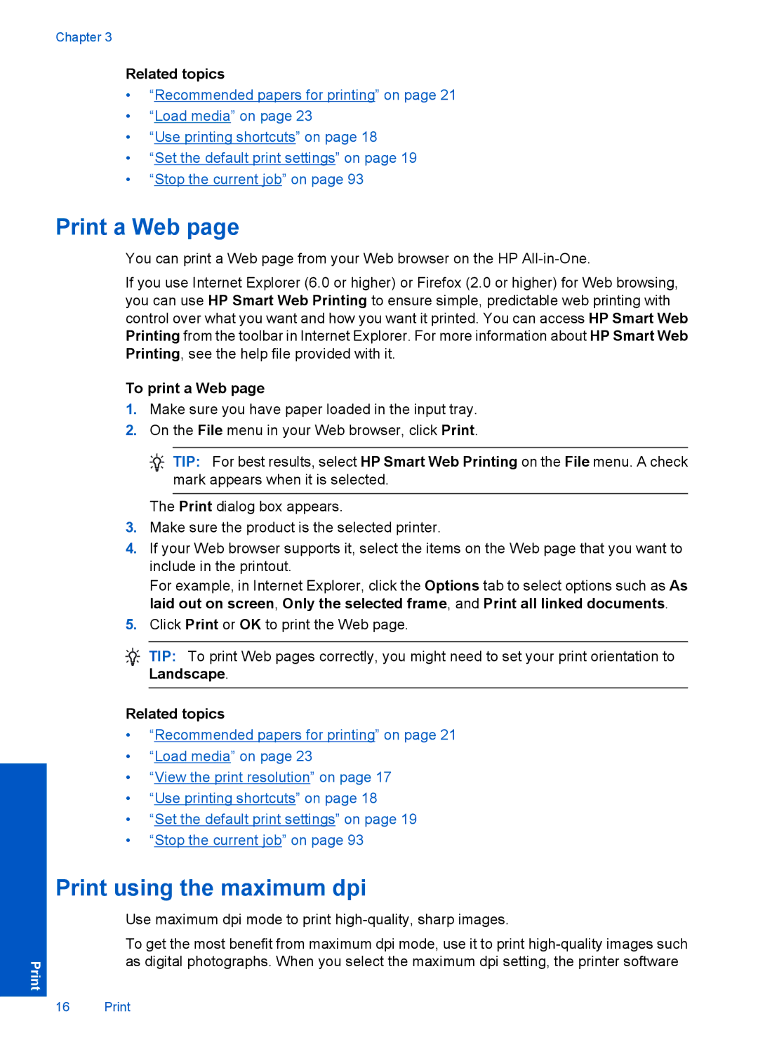 HP 4400 - K4 manual Print a Web, Print using the maximum dpi, To print a Web 