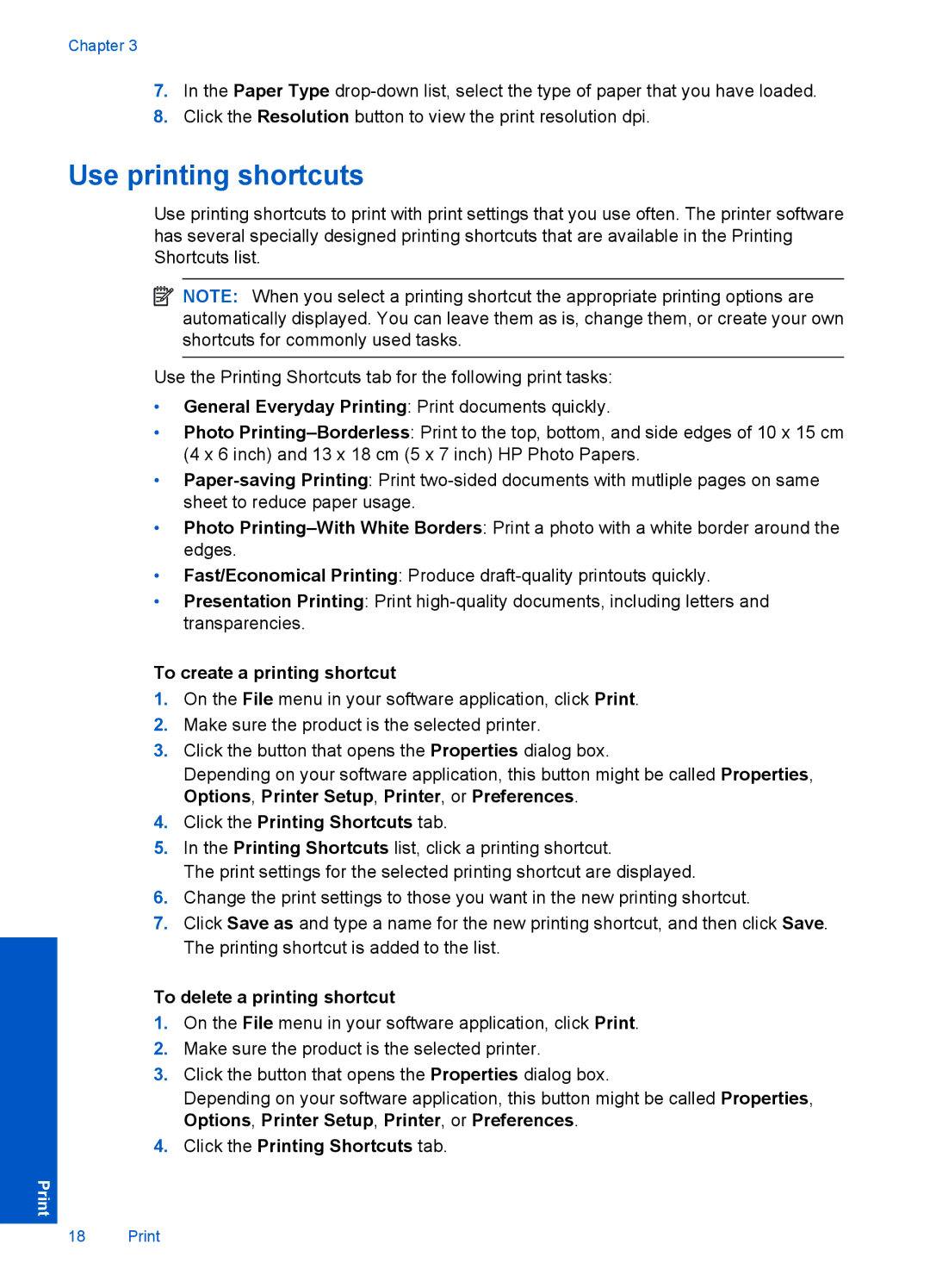 HP 4400 - K4 manual Use printing shortcuts, To create a printing shortcut, To delete a printing shortcut 