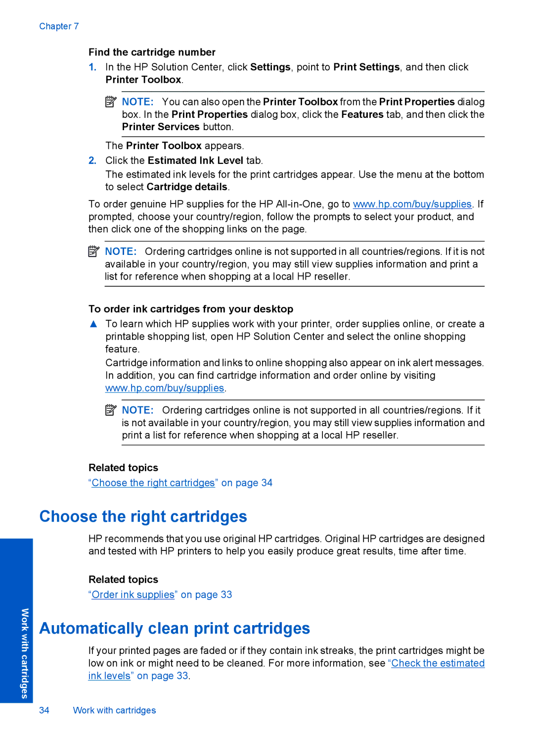 HP 4400 - K4 manual Choose the right cartridges, Automatically clean print cartridges, Find the cartridge number 