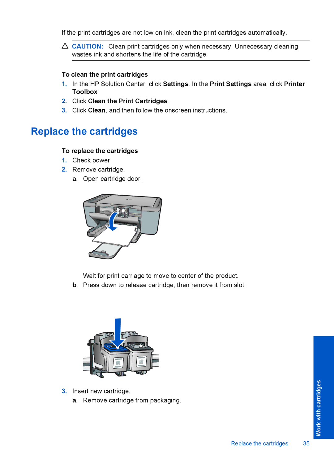 HP 4400 - K4 manual Replace the cartridges, To clean the print cartridges, Click Clean the Print Cartridges 