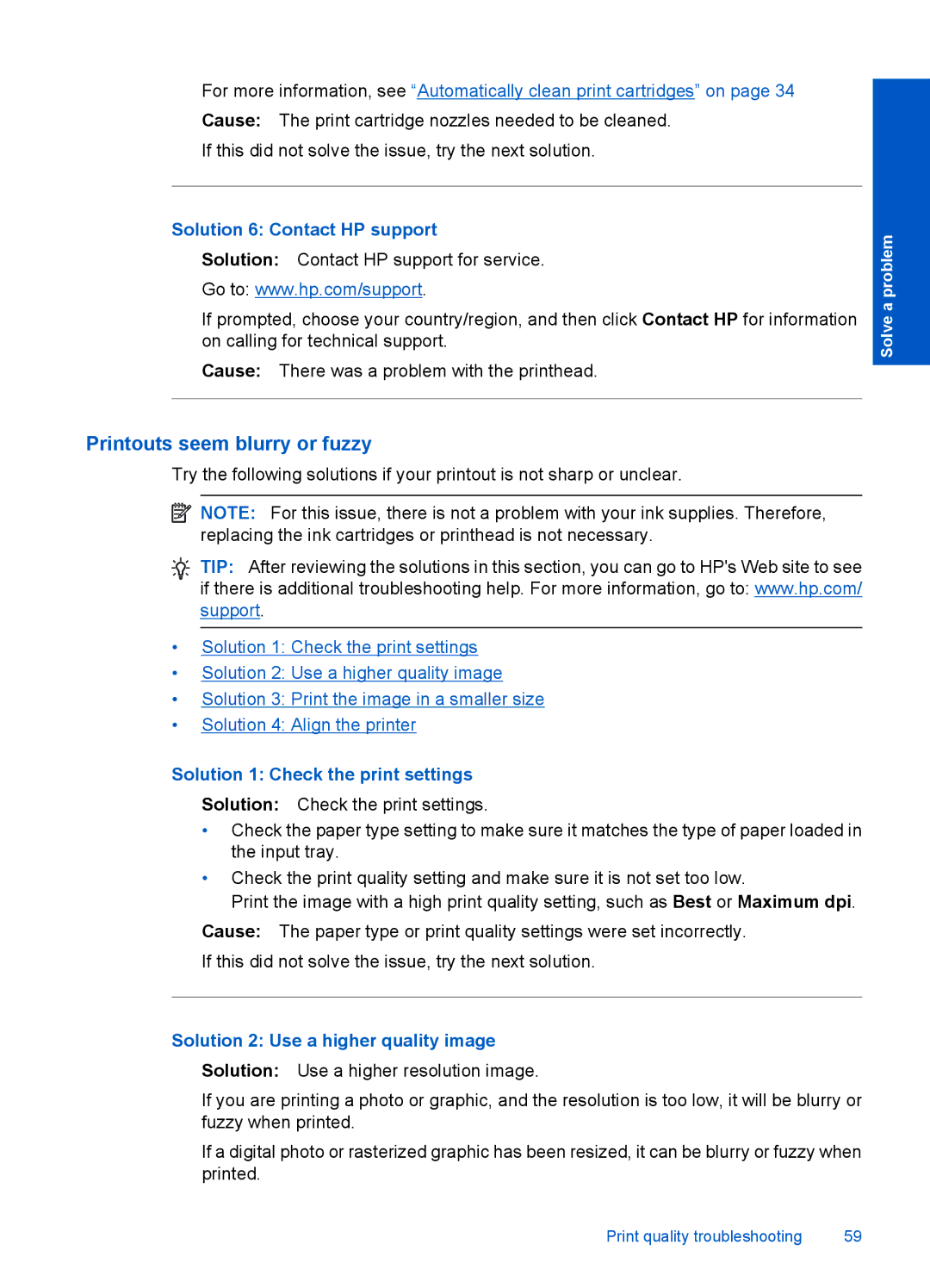 HP 4400 - K4 manual Printouts seem blurry or fuzzy, Solution 6 Contact HP support, Solution 1 Check the print settings 