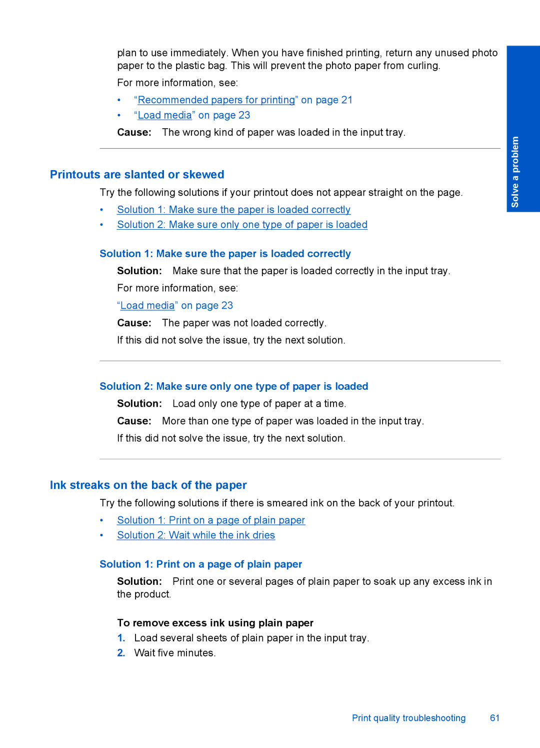 HP 4400 - K4 manual Printouts are slanted or skewed, Ink streaks on the back of the paper 