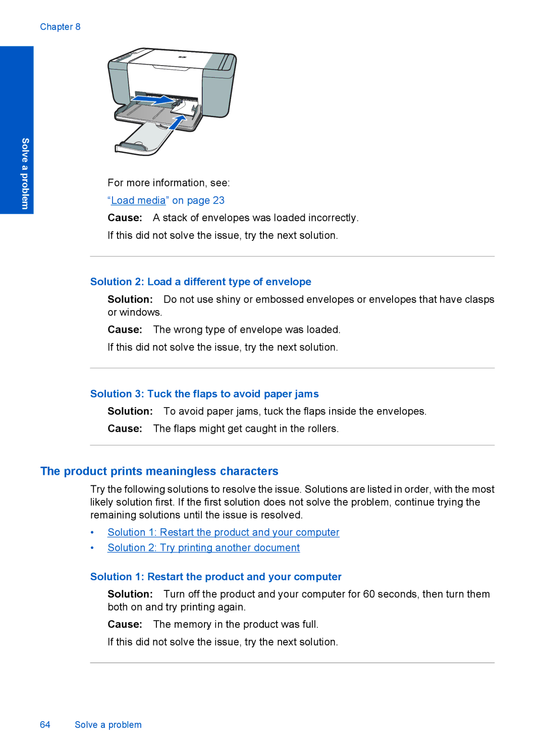 HP 4400 - K4 manual Product prints meaningless characters, Solution 2 Load a different type of envelope 