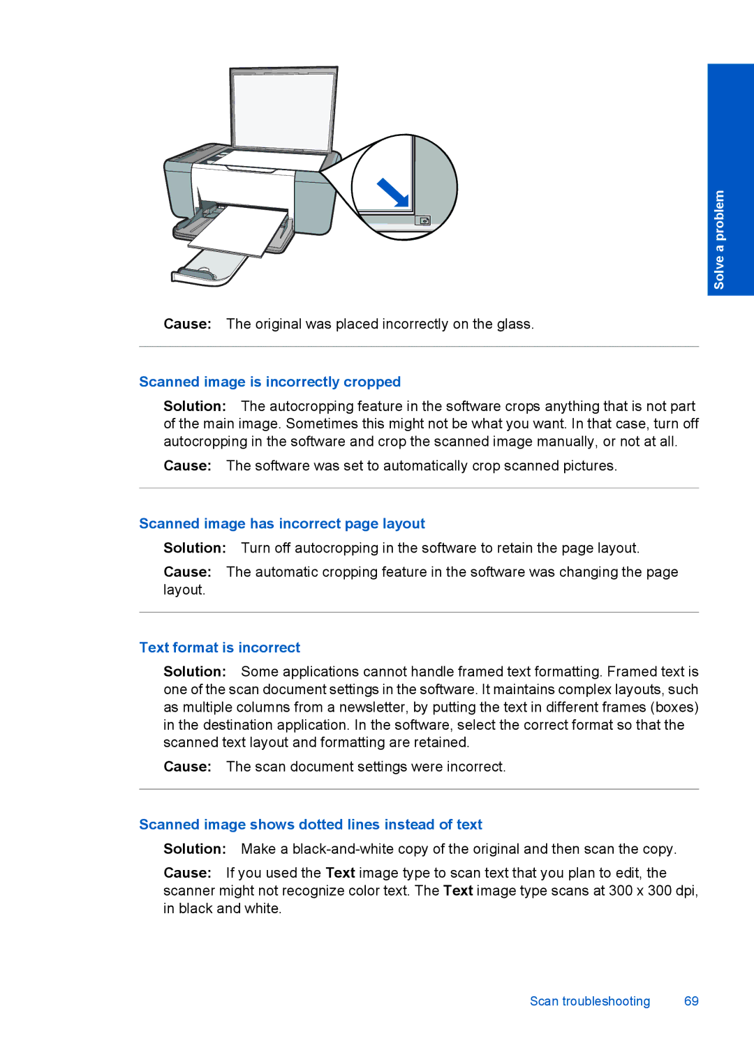 HP 4400 - K4 manual Scanned image is incorrectly cropped, Scanned image has incorrect page layout, Text format is incorrect 